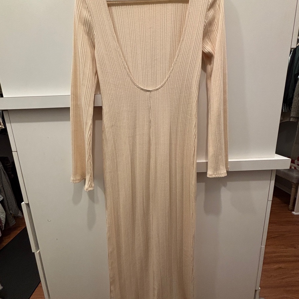Reformation Cream Long Sleeve Dress